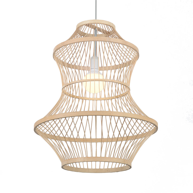 Beige Hand-Woven Hanging Lamp Modernism Style 19.5