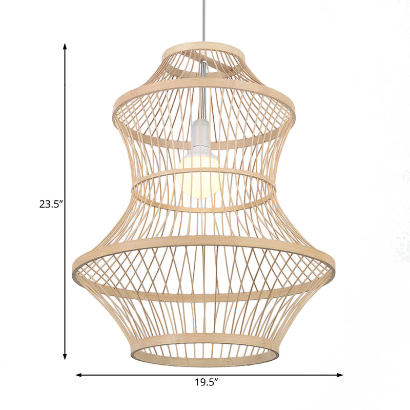 Beige Hand-Woven Hanging Lamp Modernism Style 19.5