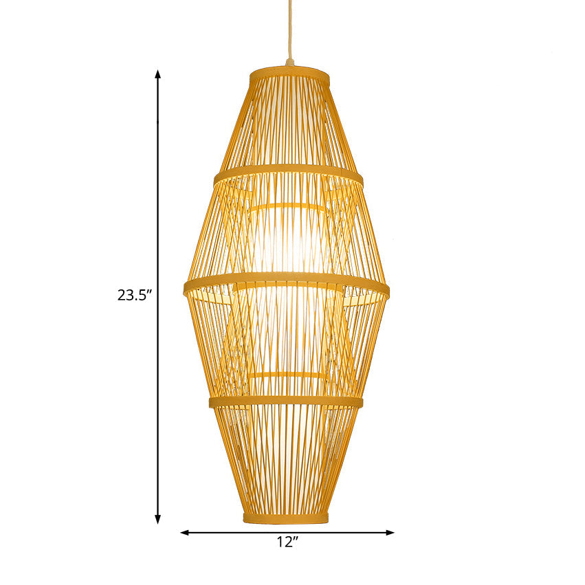 1 Head Dining Room Hanging Lamp with Woven Bamboo Shade Modern Style Beige Suspended Light Clearhalo 'Ceiling Lights' 'Pendant Lights' 'Pendants' Lighting' 121085