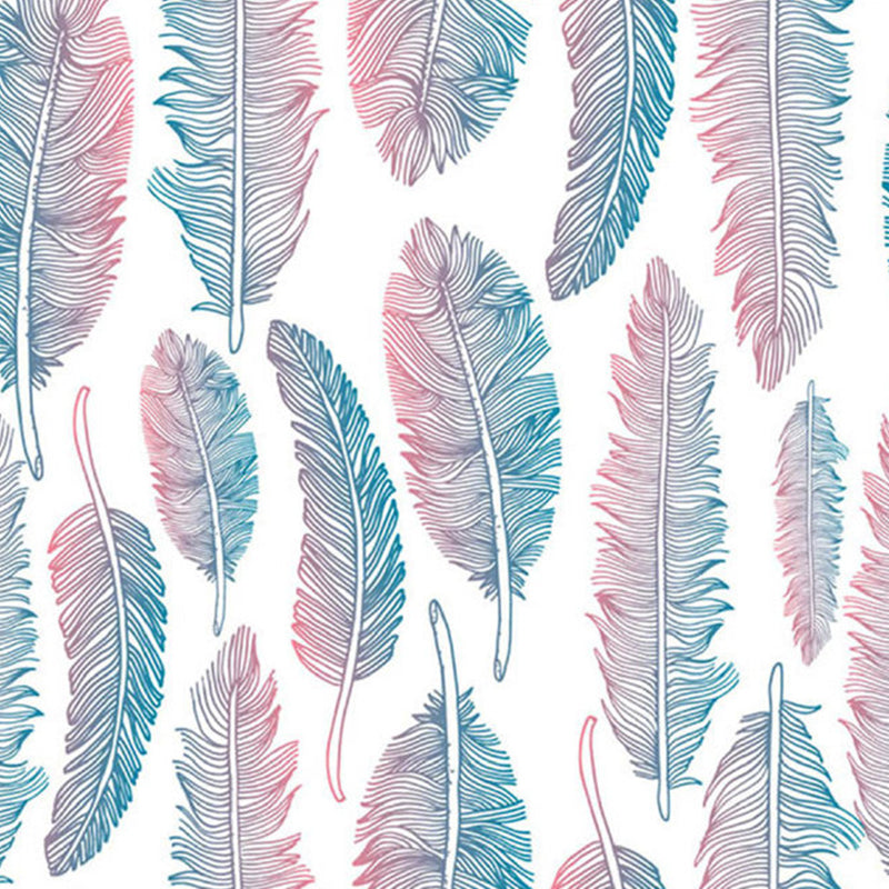 Pink-Blue Feathers Wallpaper Murals Moisture Resistant Modern Living Room Wall Art Clearhalo 'Wall Decor' 'Wall Mural' 1211444