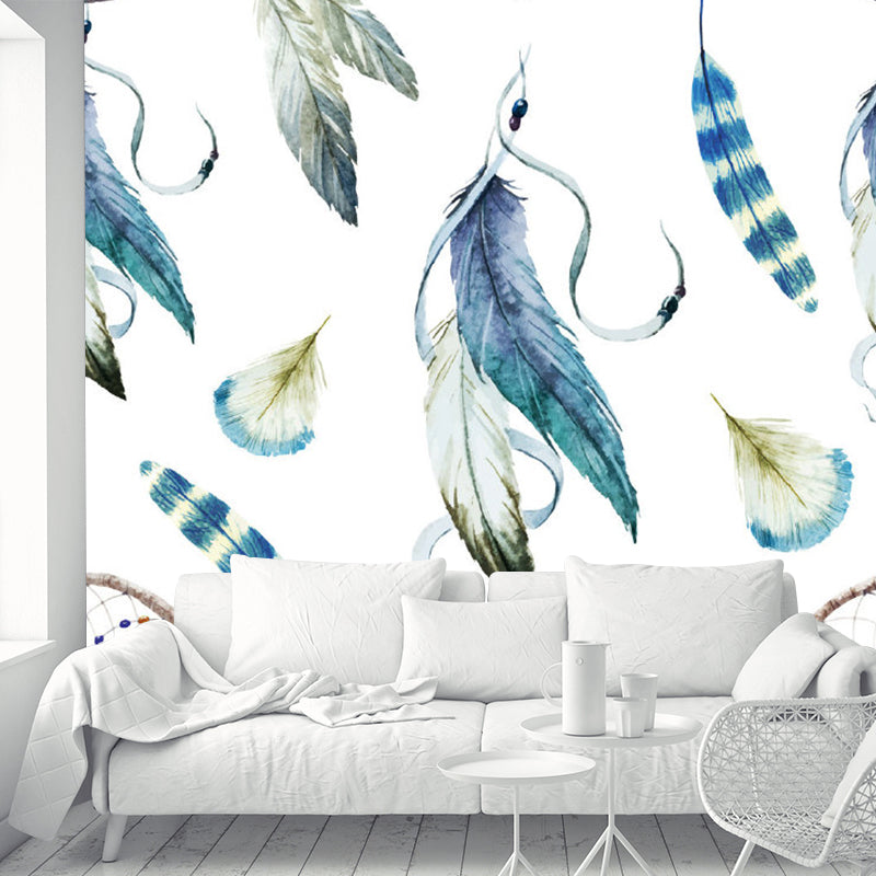 Feather Wall Paper Murals Dream Catcher Contemporary Water Resistant Wall Covering Blue-Purple Clearhalo 'Wall Decor' 'Wall Mural' 1211480