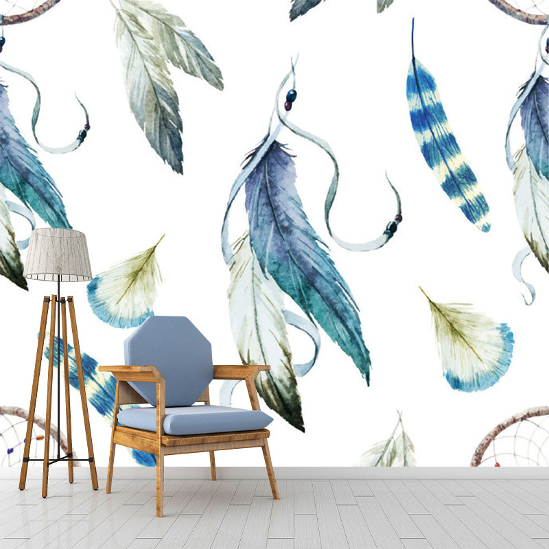 Feather Wall Paper Murals Dream Catcher Contemporary Water Resistant Wall Covering Clearhalo 'Wall Decor' 'Wall Mural' 1211482