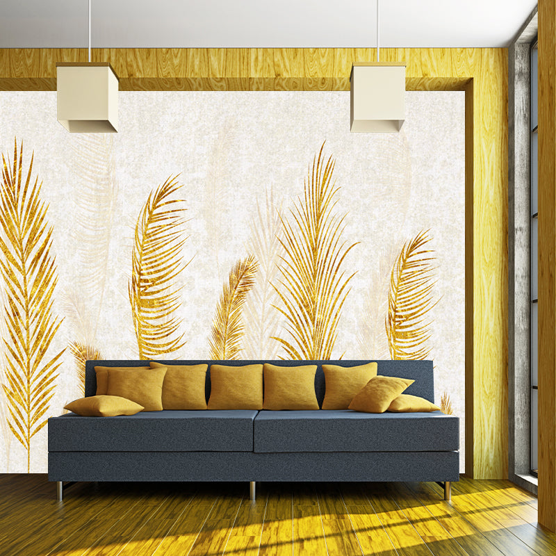 Yellow Feather Pattern Murals Wallpaper Moisture Resistant Contemporary Home Wall Decor Yellow Clearhalo 'Wall Decor' 'Wall Mural' 1211501