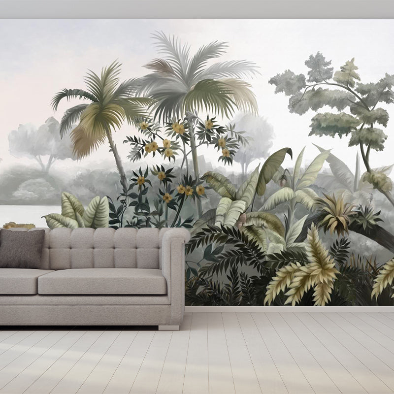 Tropical Plant Island Wall Mural Decal Green Water Resistant Wall Art for Living Room Clearhalo 'Wall Decor' 'Wall Mural' 1211516