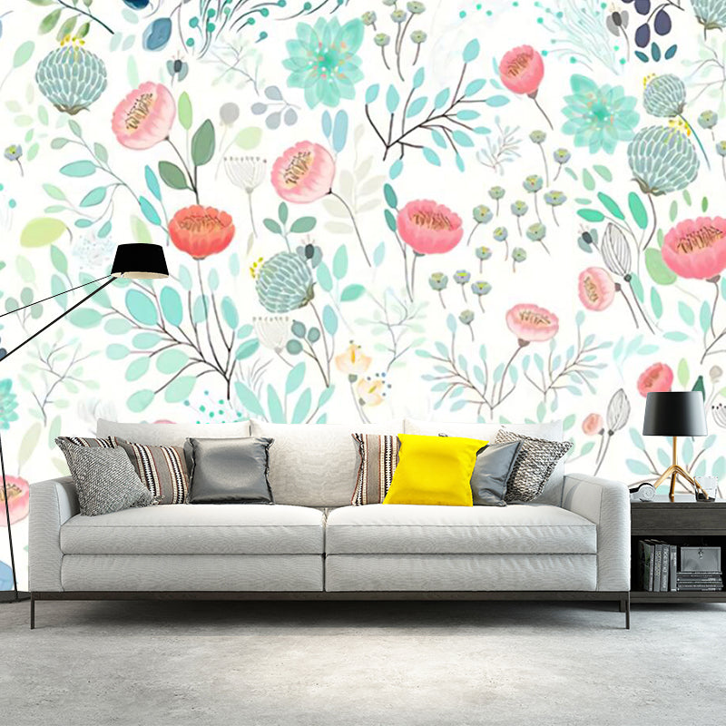 Floral Print Wall Covering Murals Pink and Green Stylish Wall Decor for Bedroom, Optional Size Pink-Green Clearhalo 'Wall Decor' 'Wall Mural' 1211530