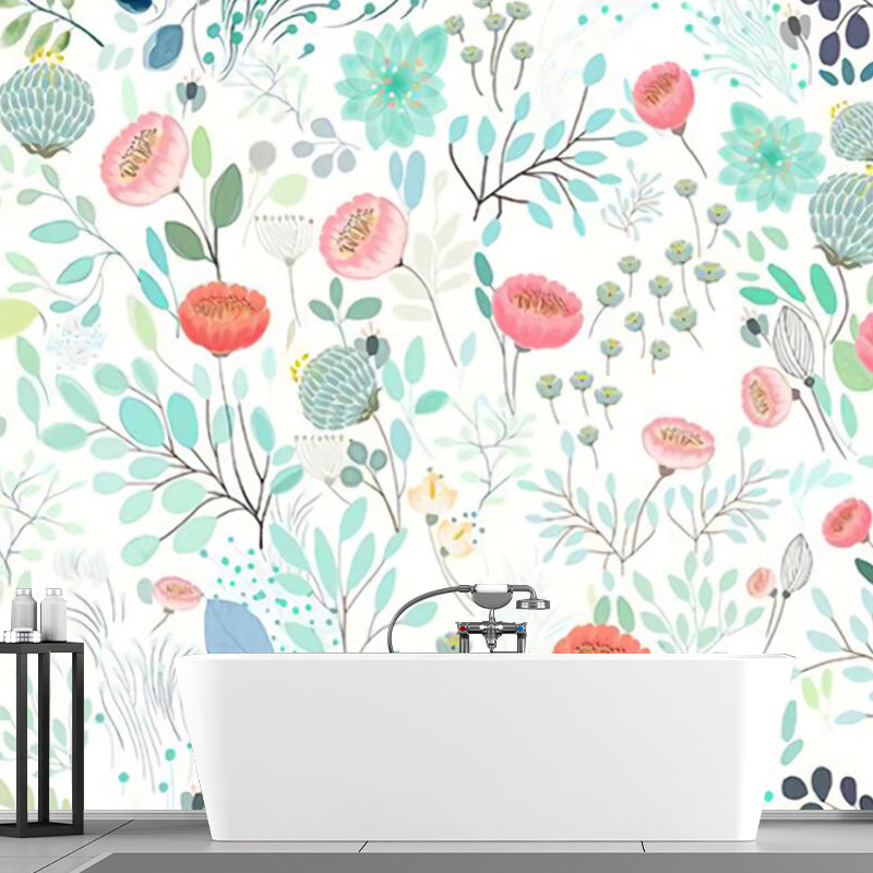 Floral Print Wall Covering Murals Pink and Green Stylish Wall Decor for Bedroom, Optional Size Clearhalo 'Wall Decor' 'Wall Mural' 1211531