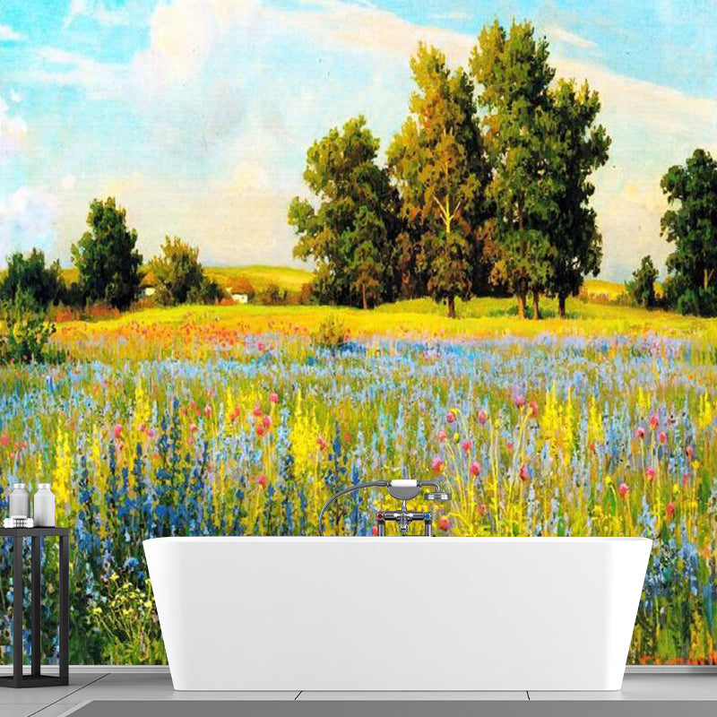 Rustic Autumn Landscape Painting Mural Yellow-Green Living Room Wall Decor, Custom Size Clearhalo 'Wall Decor' 'Wall Mural' 1211570