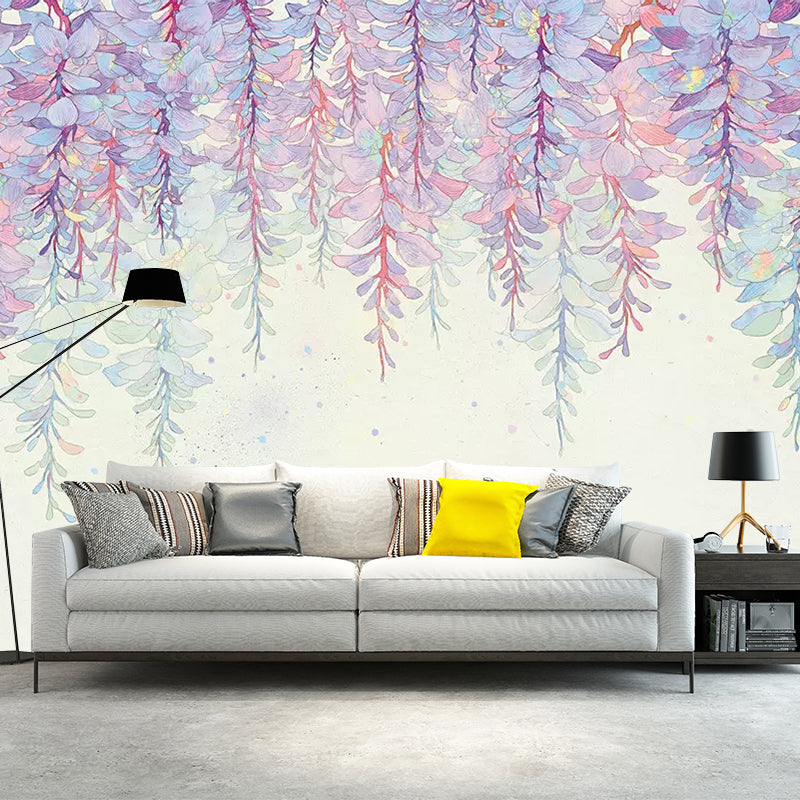 Purple Wisteria Mural Wallpaper Flower Stylish Moisture Resistant Wall Covering for Home Purple Clearhalo 'Wall Decor' 'Wall Mural' 1211606