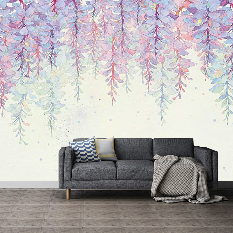 Purple Wisteria Mural Wallpaper Flower Stylish Moisture Resistant Wall Covering for Home Clearhalo 'Wall Decor' 'Wall Mural' 1211607