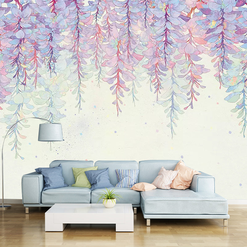 Purple Wisteria Mural Wallpaper Flower Stylish Moisture Resistant Wall Covering for Home Clearhalo 'Wall Decor' 'Wall Mural' 1211608