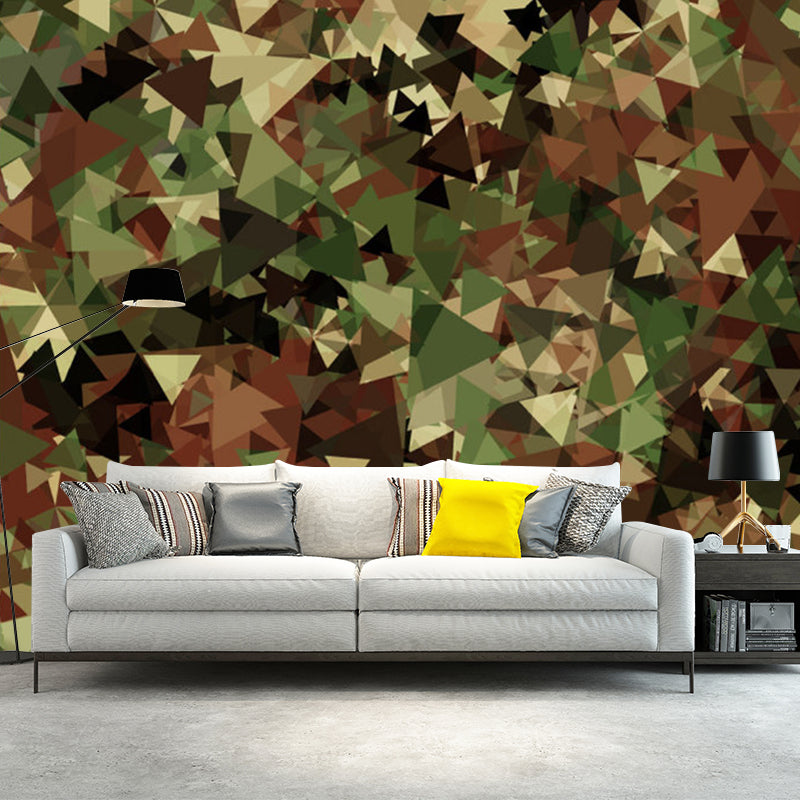 Camo Triangle Wall Paper Murals Modern Non-Woven Cloth Wall Covering in Army Green Army Green Clearhalo 'Wall Decor' 'Wall Mural' 1211656