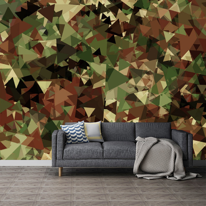 Camo Triangle Wall Paper Murals Modern Non-Woven Cloth Wall Covering in Army Green Clearhalo 'Wall Decor' 'Wall Mural' 1211657