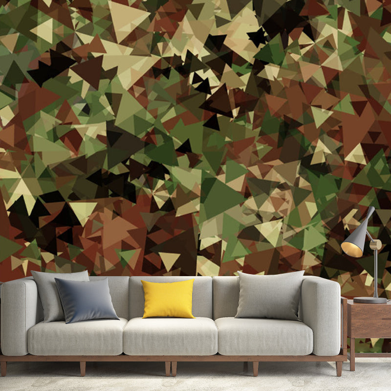 Camo Triangle Wall Paper Murals Modern Non-Woven Cloth Wall Covering in Army Green Clearhalo 'Wall Decor' 'Wall Mural' 1211658