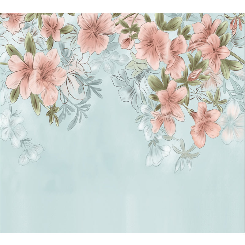 Country Girls Wallpaper Murals with Blooming Peach Pattern Pink and Blue Wall Decor Clearhalo 'Wall Decor' 'Wall Mural' 1211669