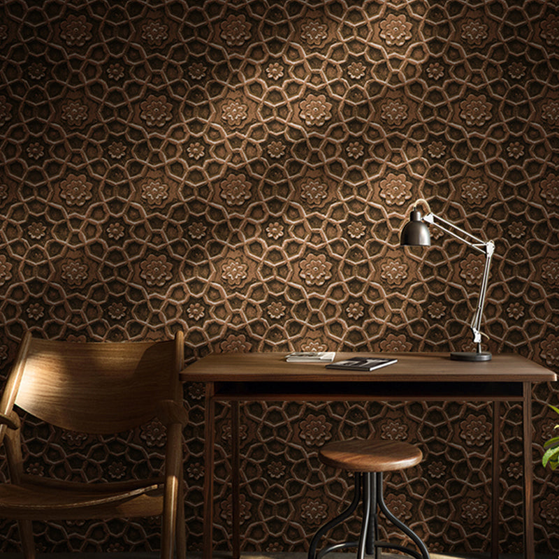 Interlocking Circles Wallpaper Roll Dark Color Cyberpunk Wall Art for Bedroom, Moisture Resistant Dark Coffee Clearhalo 'Industrial wall decor' 'Industrial' 'Wallpaper' Wall Decor' 1211723