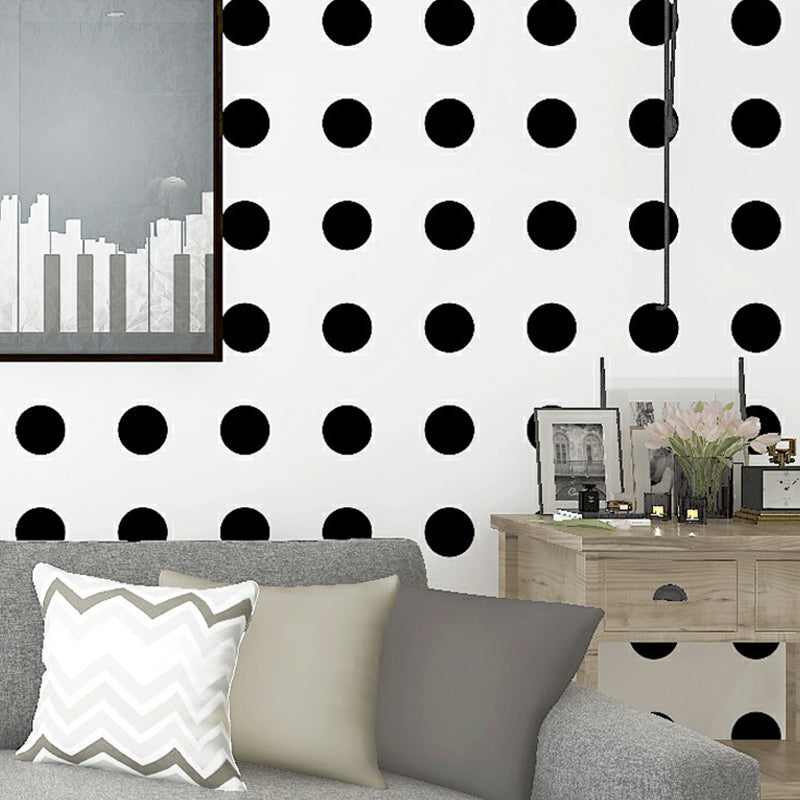 Black Polka Dots Wallpaper Roll Moisture-Resistant Wall Decor on White for Living Room White Clearhalo 'Modern wall decor' 'Modern' 'Wallpaper' Wall Decor' 1211919