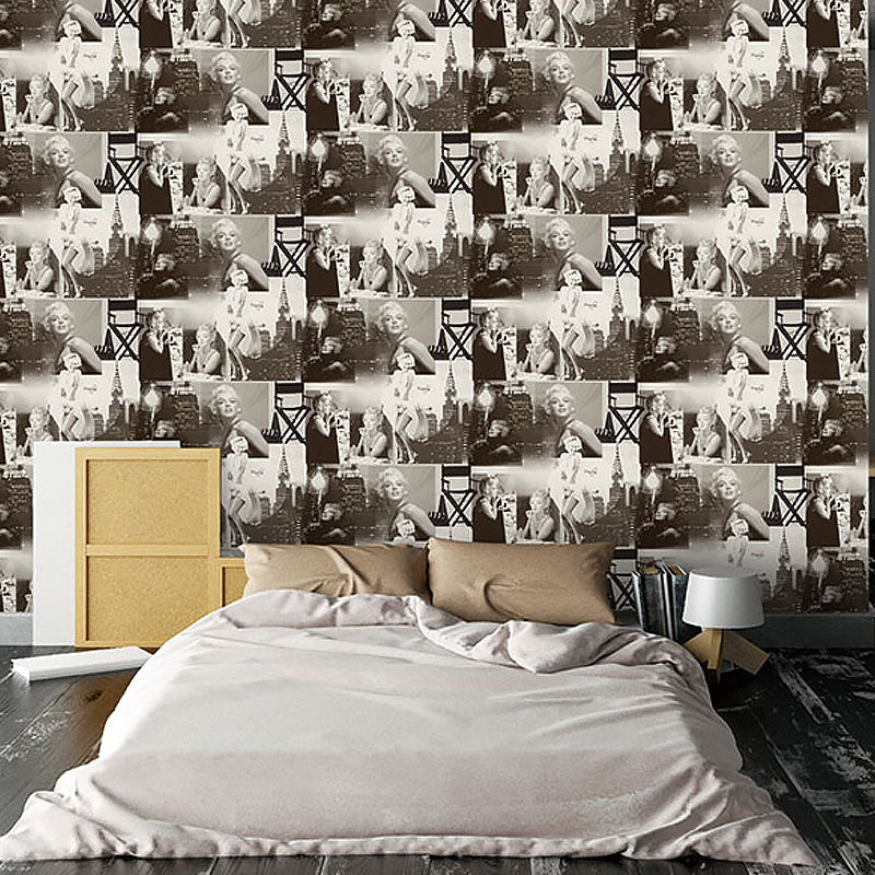 Historic Monroe Photo Print Wallpaper Vintage Non-Woven Fabric Wall Decor in Black-White Clearhalo 'Industrial wall decor' 'Industrial' 'Wallpaper' Wall Decor' 1212001