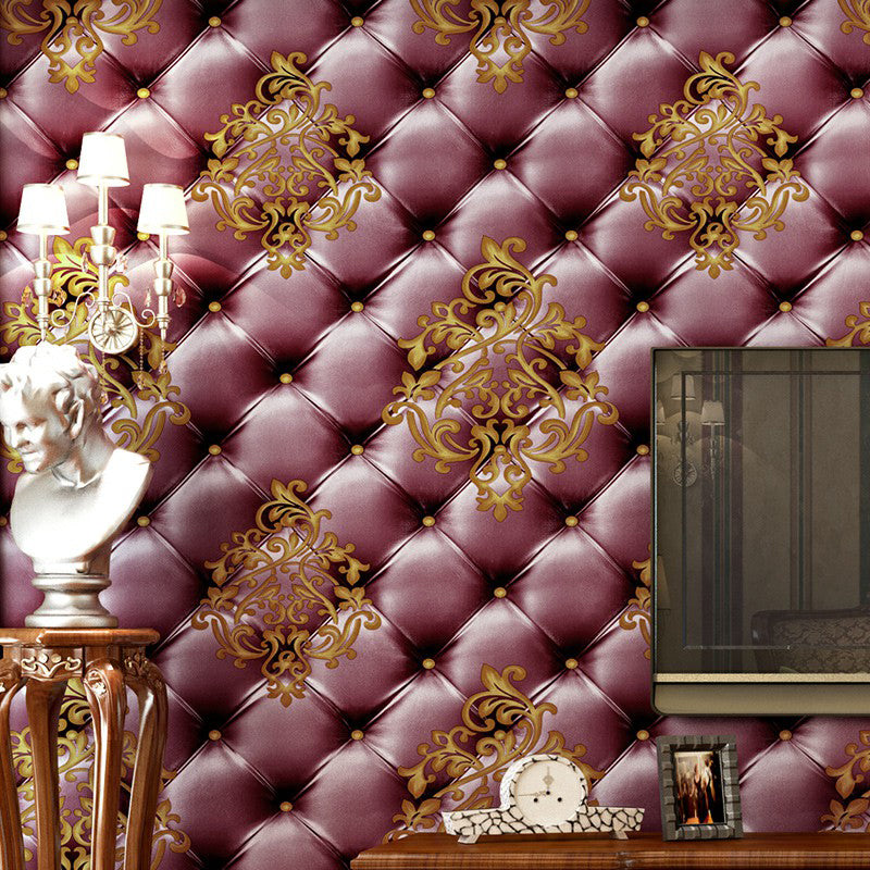 Damask Chesterfield Leather Wallpaper Vintage PVC Wall Covering in Purple and Red Purple-Red Clearhalo 'Wall Decor' 'Wallpaper' 1212004