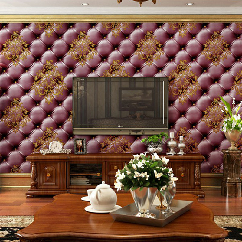 Damask Chesterfield Leather Wallpaper Vintage PVC Wall Covering in Purple and Red Clearhalo 'Wall Decor' 'Wallpaper' 1212005