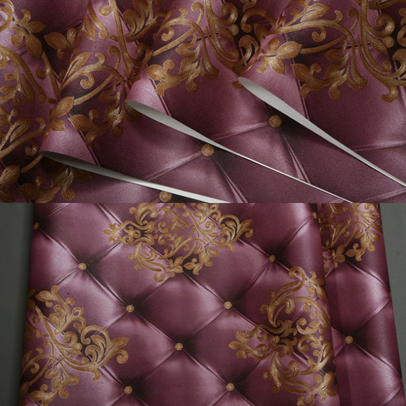 Damask Chesterfield Leather Wallpaper Vintage PVC Wall Covering in Purple and Red Clearhalo 'Wall Decor' 'Wallpaper' 1212006