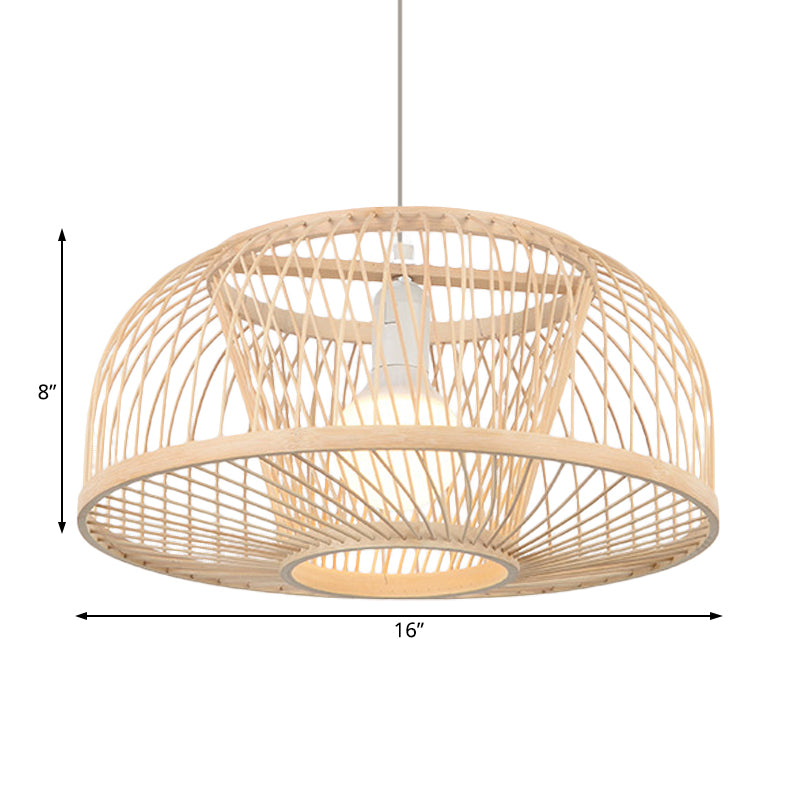 Beige Domed Hanging Ceiling Light Asian Style 1 Head Bamboo Pendant Lighting for Living Room Clearhalo 'Ceiling Lights' 'Pendant Lights' 'Pendants' Lighting' 121222