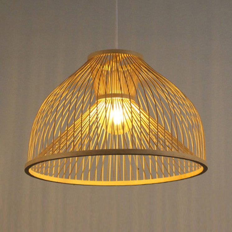 Asian Stylish 1 Light Ceiling Fixture with Bamboo Shade Beige Pear-Shaped Pendent Lamp for Dining Room Clearhalo 'Ceiling Lights' 'Pendant Lights' 'Pendants' Lighting' 121227