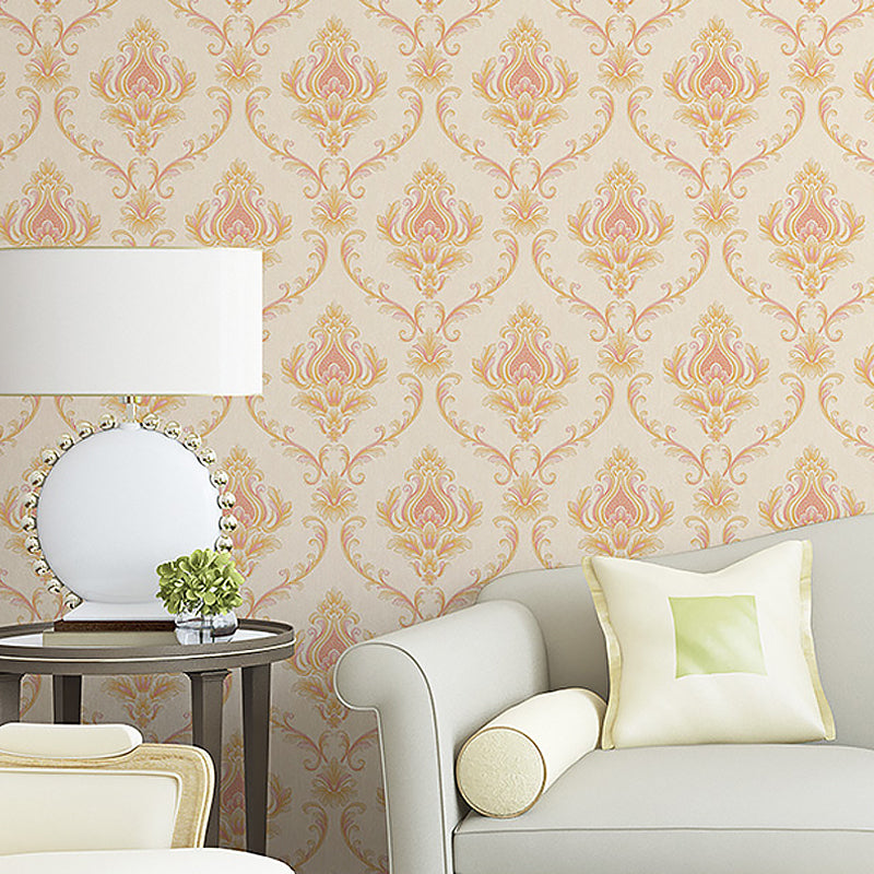 European Medallion Wallpaper Roll Pastel Color Flower Wall Covering for Living Room Beige Clearhalo 'Vintage wall decor' 'Vintage' 'Wallpaper' Wall Decor' 1212273