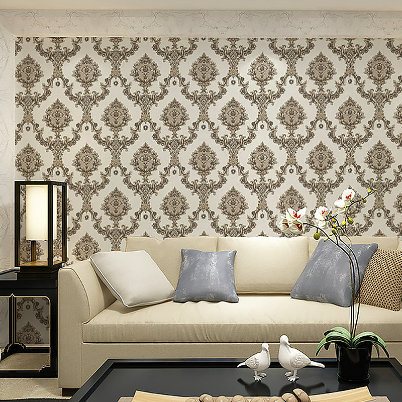 57.1-sq ft Retro Wallpaper Dark Color Damask Embroidered Wall Art, 33' L x 20.5