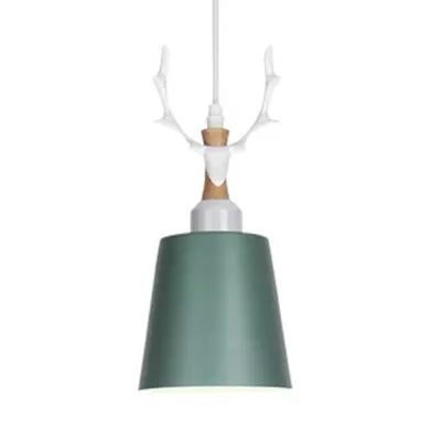 Macaron Style Bucket Hanging Light with Antlers 1 Light Metal Pendant Light for Balcony Foyer Clearhalo 'Ceiling Lights' 'Pendant Lights' 'Pendants' Lighting' 121264