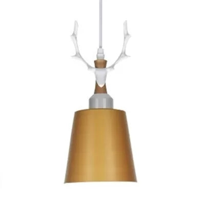 Macaron Style Bucket Hanging Light with Antlers 1 Light Metal Pendant Light for Balcony Foyer Clearhalo 'Ceiling Lights' 'Pendant Lights' 'Pendants' Lighting' 121269