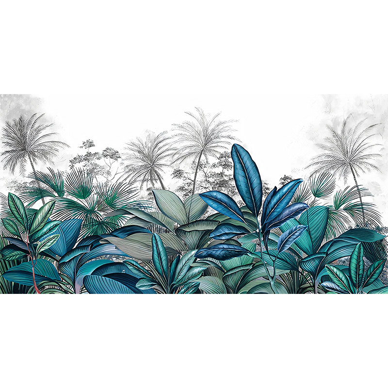 Tropical Plant Ginger Leaf Mural Decal Blue and White Water Resistant Wall Art for Bedroom Clearhalo 'Wall Decor' 'Wall Mural' 1212816