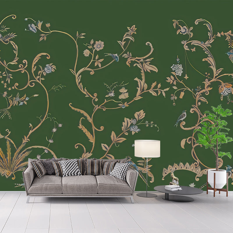 Dark Color Rustic Wall Mural Large Size Swirl Flower Wall Decor for Home, Non-Woven Clearhalo 'Wall Decor' 'Wall Mural' 1212820