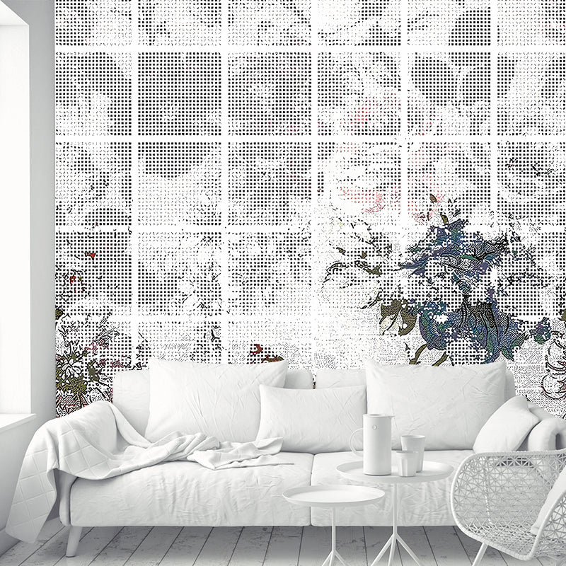 Full Size Modernist Wallpaper Murals Blue-Grey Peony Wall Decor for Home, Custom Made Clearhalo 'Wall Decor' 'Wall Mural' 1212865