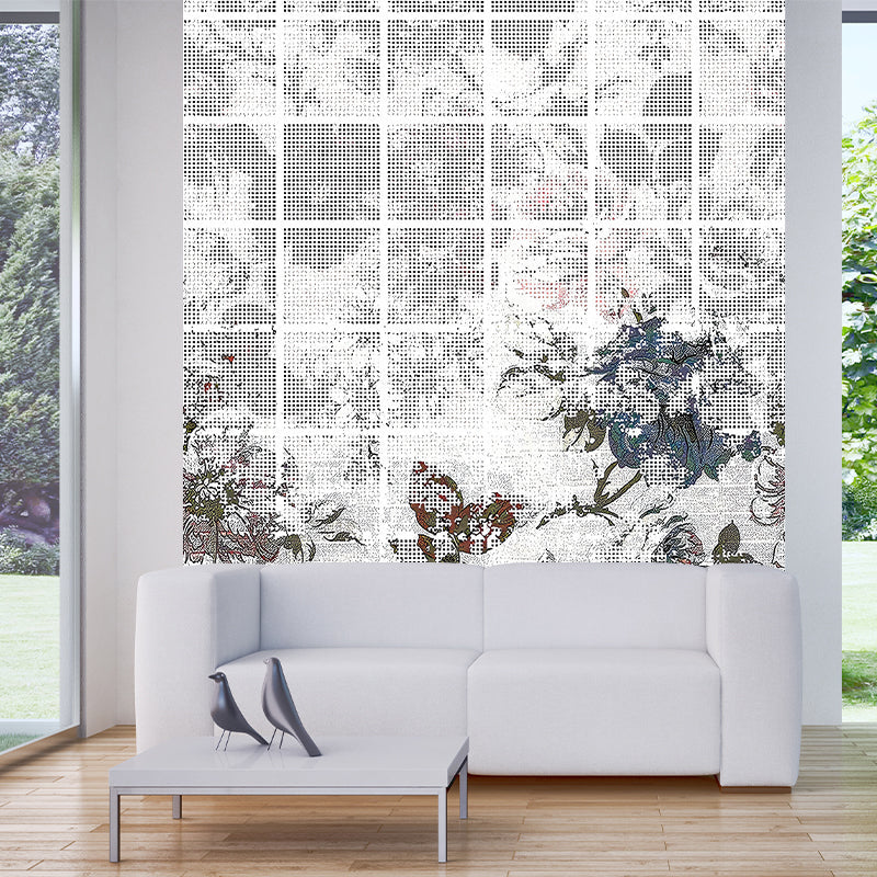 Full Size Modernist Wallpaper Murals Blue-Grey Peony Wall Decor for Home, Custom Made Clearhalo 'Wall Decor' 'Wall Mural' 1212866