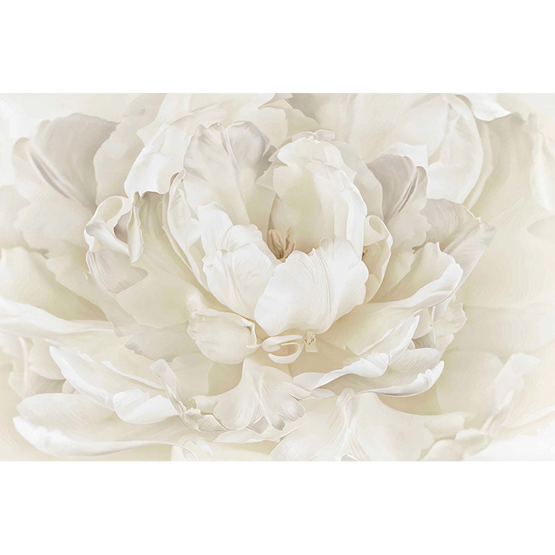 Close-Up Peony Blossom Murals White Minimalist Wall Covering for Living Room Decor Clearhalo 'Wall Decor' 'Wall Mural' 1212872