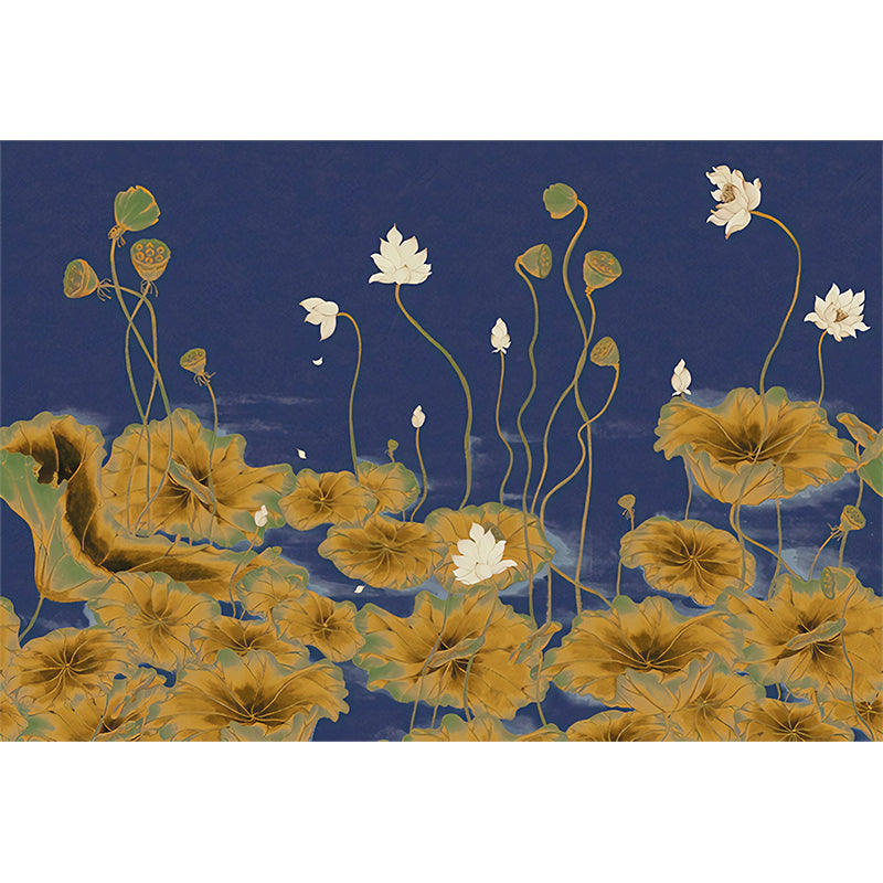 Lotus Pond Painting Wall Mural Dark Color Chinoiserie Wall Covering for Study Room Clearhalo 'Wall Decor' 'Wall Mural' 1212882