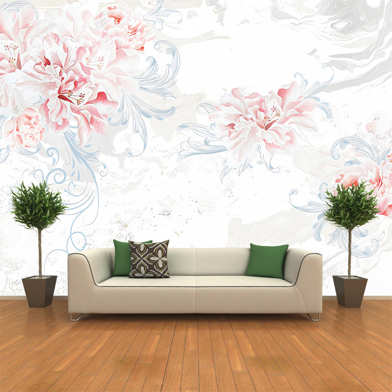 Large Flower Mural Decal Modern Beautiful Lily Blossom Wall Covering in Pink for Bedroom Clearhalo 'Wall Decor' 'Wall Mural' 1212885