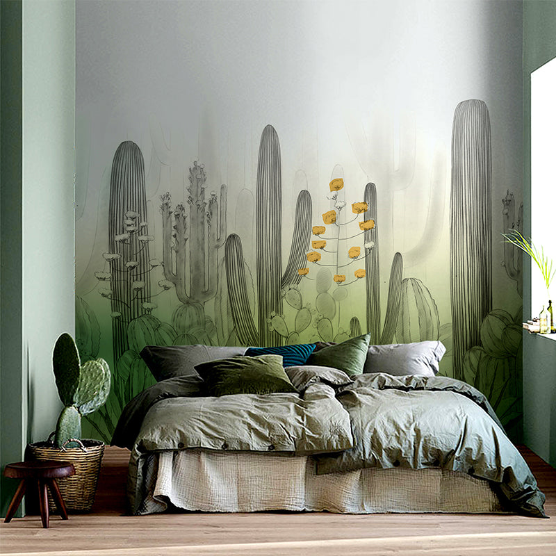 Green Cactus Field Wallpaper Murals Water Resistant Wall Decor for Bedroom, Non-Woven Green Clearhalo 'Wall Decor' 'Wall Mural' 1212889