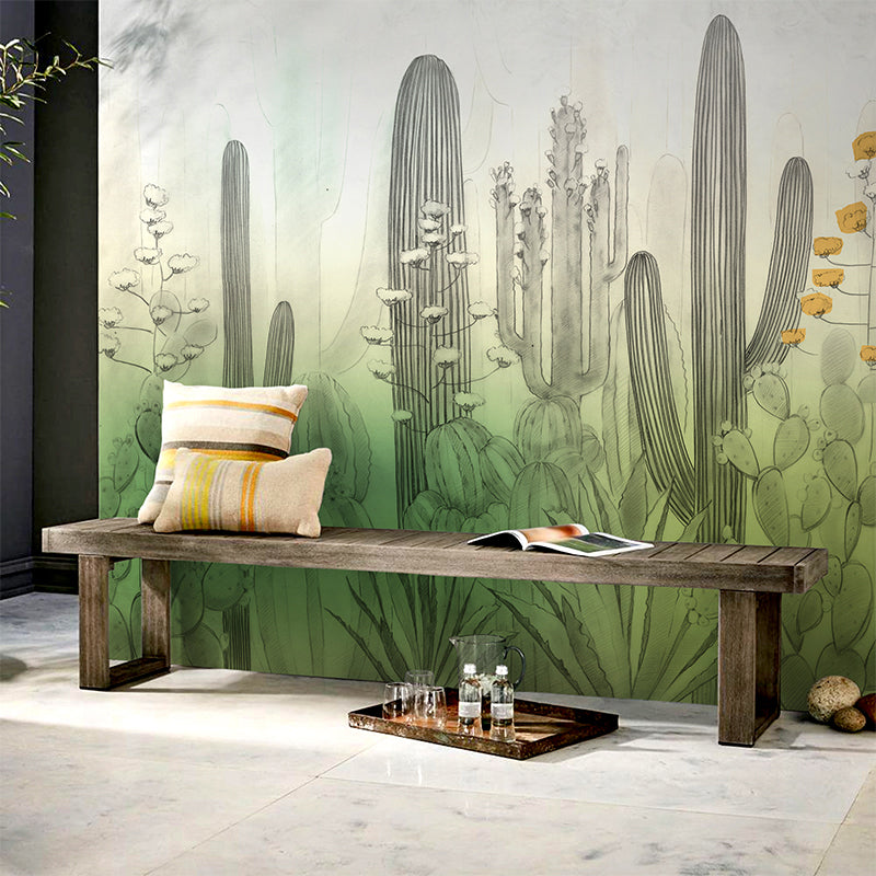 Green Cactus Field Wallpaper Murals Water Resistant Wall Decor for Bedroom, Non-Woven Clearhalo 'Wall Decor' 'Wall Mural' 1212890