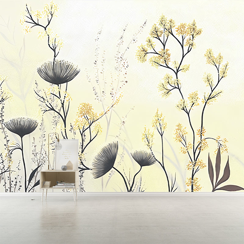 Illustration Plant Bushes Wall Murals for Dining Room in Light Color, Made to Measure Clearhalo 'Wall Decor' 'Wall Mural' 1212915