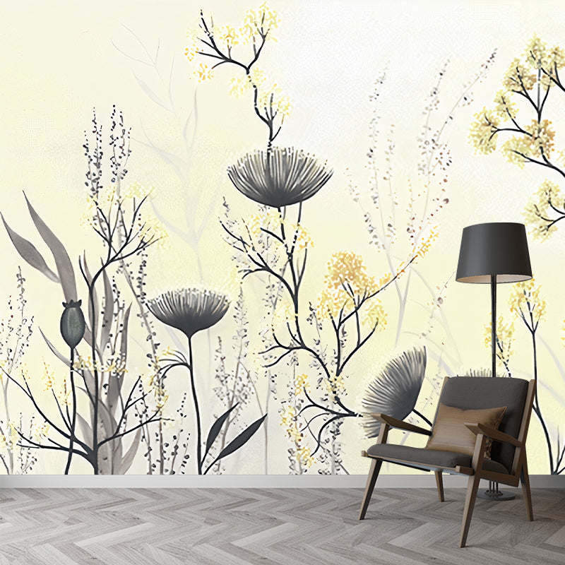 Illustration Plant Bushes Wall Murals for Dining Room in Light Color, Made to Measure Clearhalo 'Wall Decor' 'Wall Mural' 1212916