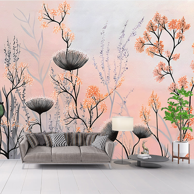 Illustration Plant Bushes Wall Murals for Dining Room in Light Color, Made to Measure Clearhalo 'Wall Decor' 'Wall Mural' 1212921