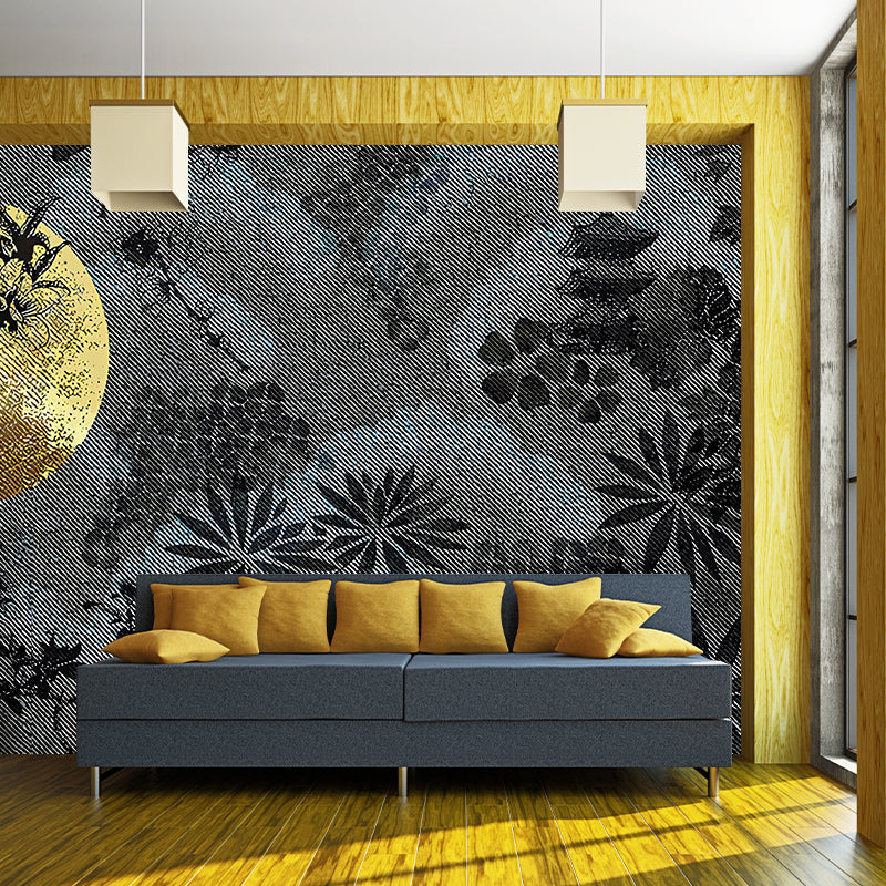 Moon and Flower Shadow Murals Contemporary Stain-Resistant Bedroom Wall Decor, Custom Size Clearhalo 'Wall Decor' 'Wall Mural' 1212926