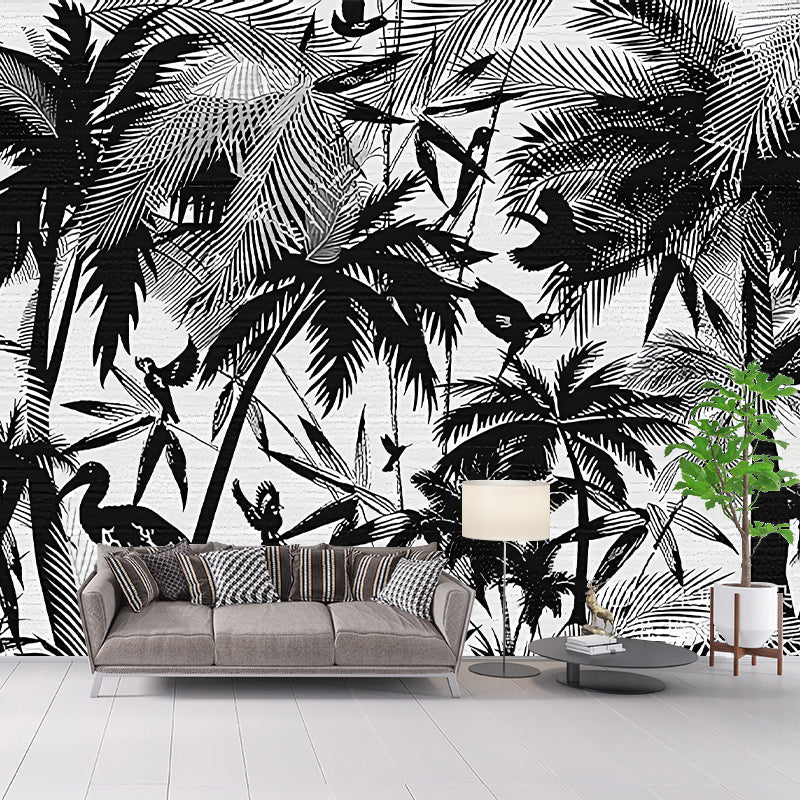 Whole Tropical Wall Paper Murals Black Coastal Palm Trees and Flamingo Painting Wall Art, Made to Measure Clearhalo 'Wall Decor' 'Wall Mural' 1212948