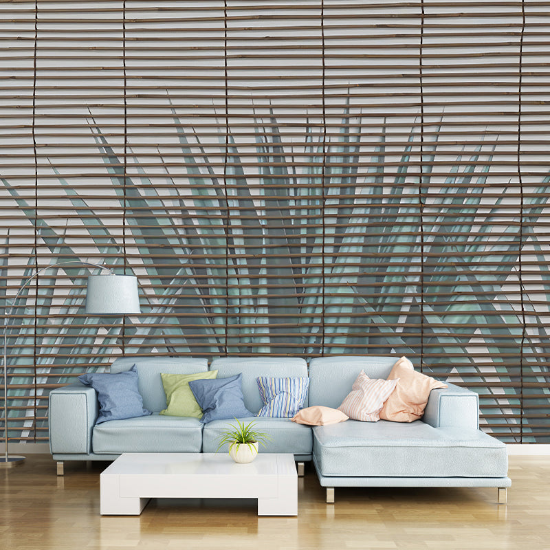 Custom Illustration Tropix Mural Wallpaper with Pleated Shades and Aloe Vera Pattern in Green Clearhalo 'Wall Decor' 'Wall Mural' 1212954