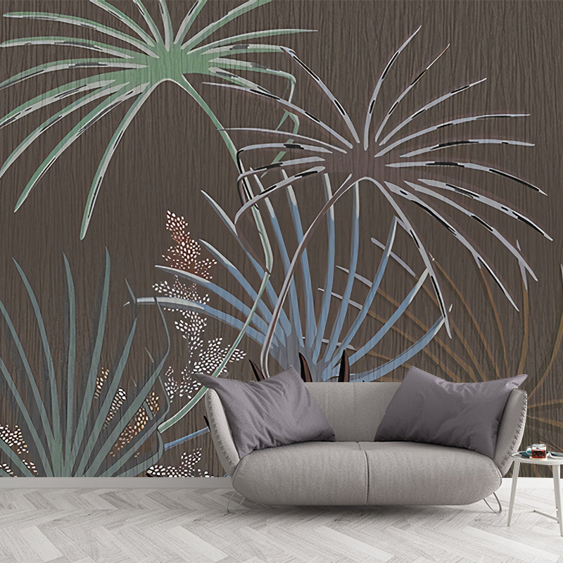 Illustration Palmetto Fan Leaf Mural Decal Full-Size Wall Covering for Living Room, Custom Print Clearhalo 'Wall Decor' 'Wall Mural' 1212958