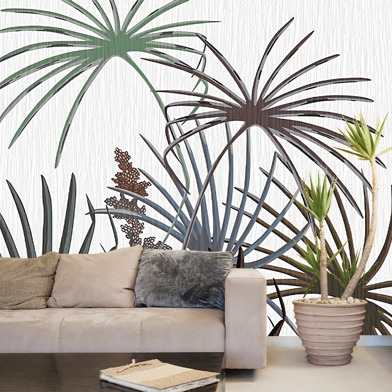 Illustration Palmetto Fan Leaf Mural Decal Full-Size Wall Covering for Living Room, Custom Print Clearhalo 'Wall Decor' 'Wall Mural' 1212964