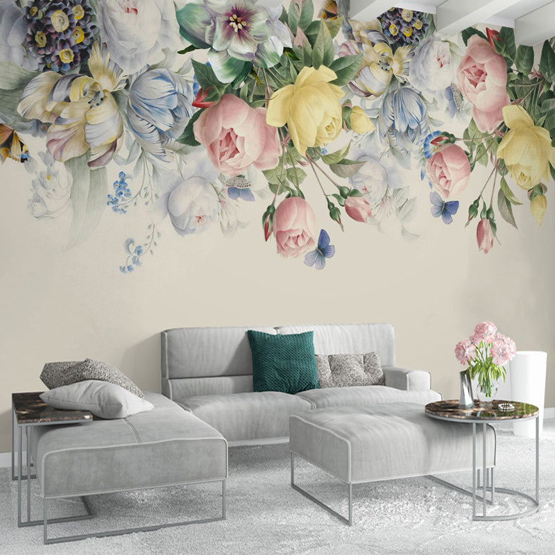 Semi-Open Peonies Flower Murals Wallpaper Stylish Smooth Wall Decor for Girls Room Clearhalo 'Wall Decor' 'Wall Mural' 1212992