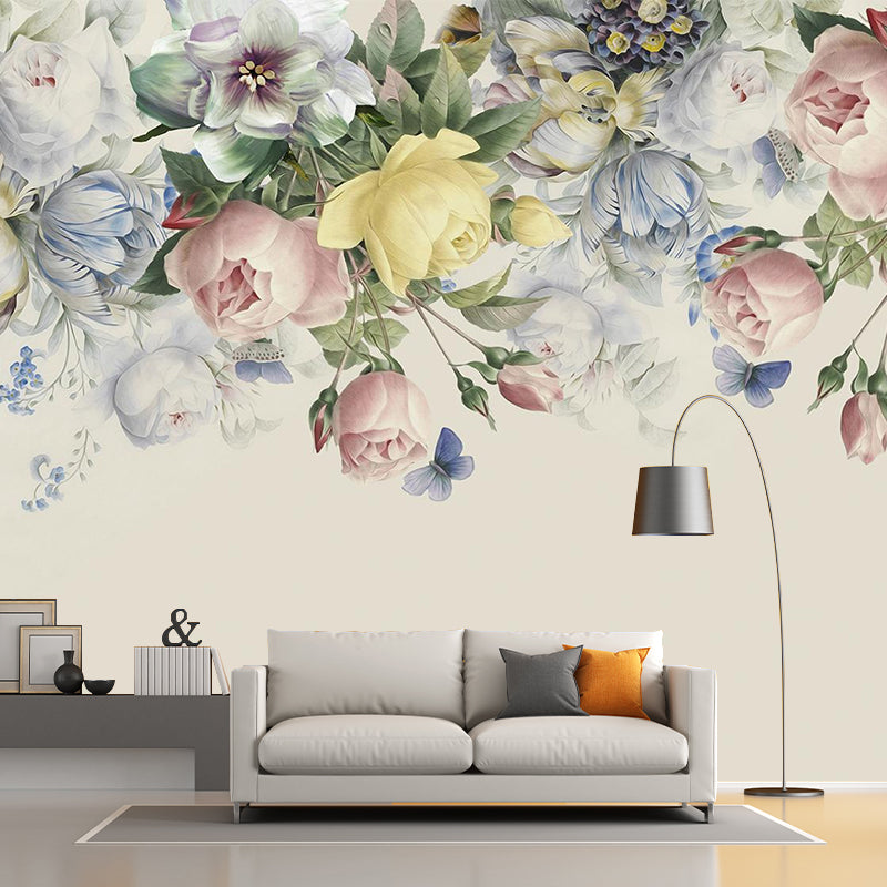 Semi-Open Peonies Flower Murals Wallpaper Stylish Smooth Wall Decor for Girls Room Clearhalo 'Wall Decor' 'Wall Mural' 1212993