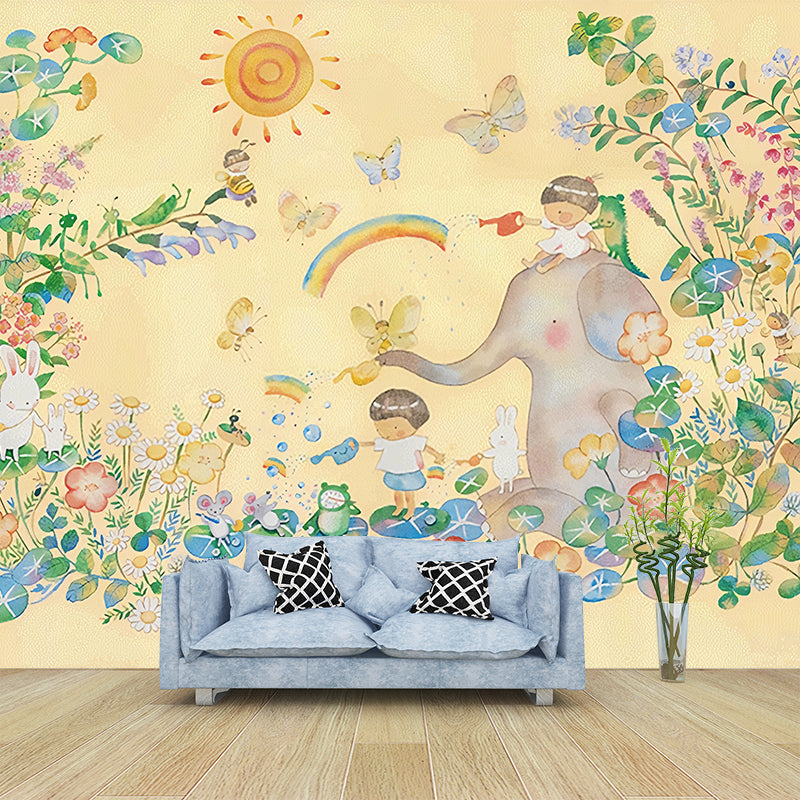 Wonderland Mural Wallpaper Pastel Color Childrens Art Wall Covering for Kindergarten Clearhalo 'Wall Decor' 'Wall Mural' 1213025